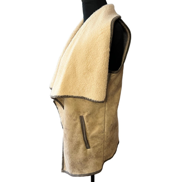 Jodifl Tan Faux Suede Fleece Lined Open Front Vest Size S - Picture 4 of 9